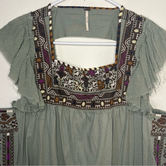 Free People Day Glow Embroidered Mini Dress in Spanish Moss combo size large - Picture 2 of 15